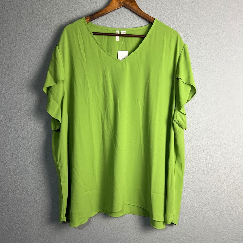 Cato Plus Sportswear‎ Ruffle Cap SL Blouse Tropical Escape V-Neck Comfy 26/28W